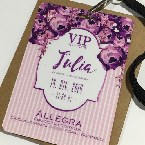 Invitación Pase Vip Simil Pvc 15 Años X 10 Cordon C/herraje