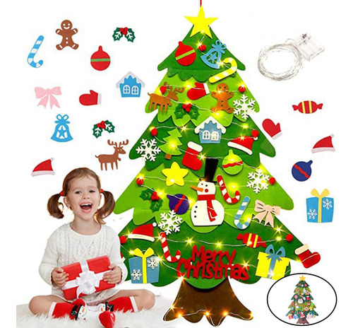 Felt Christmas .2 Ft Diy 30 Piezas + 2 M De Luces 70x98cm