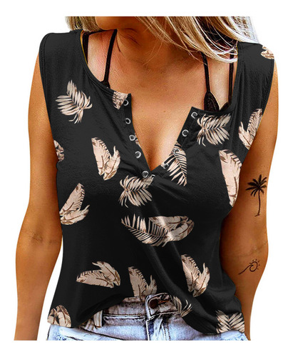 Blusa Sin Mangas Con Cuello En V A La Moda Para Mujer