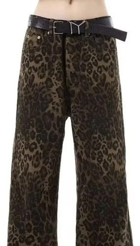 Vaqueros Yuelang Con Estampado De Leopardo De Pierna Recta P