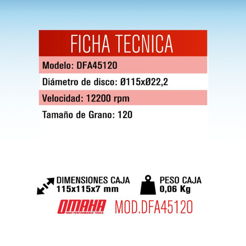 Imagen 2 de 7 de Disco Flap 115 Mm Oxido De Aluminio Grano 120 Omaha Dfa45120