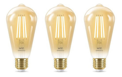 Imagen 1 de 9 de Foco Led Inteligente Wifi Wiz Filamento Edison 6.9w X3 Uds