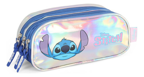 Mochila Costas Stitch Com Estojo Triplo Escolar Holográfico