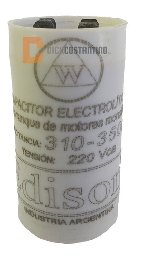 Capacitor De Arranque Motor Monofásico 1 Hp 310-350 Edison