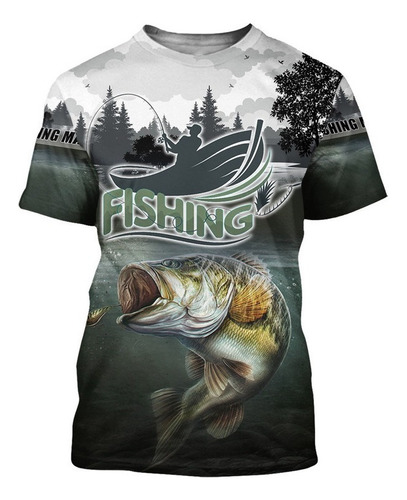 Hermosa Playera Impresa En 3d Bass Fishing