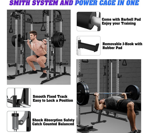 Smith Machine, Estante Multifuncional Con Barra Smith