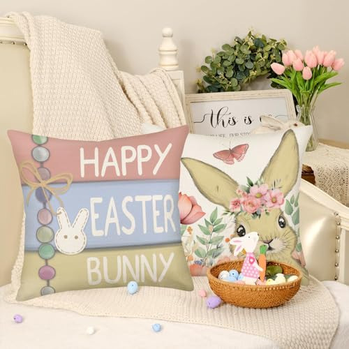 Juego De 4 Fundas De Almohada De Conejo De Pascua