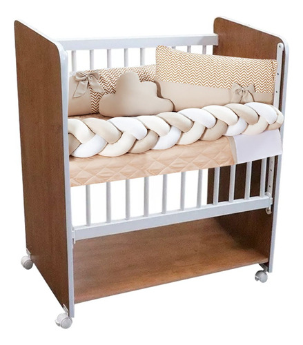 Mini Berço Bed Side New Baby Colchão Grade Móvel Cor Nature