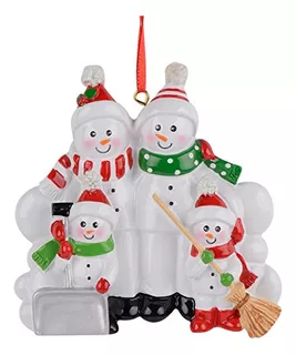 Personalized Shoveling Snow Family Of 4 Christmas Ornam...