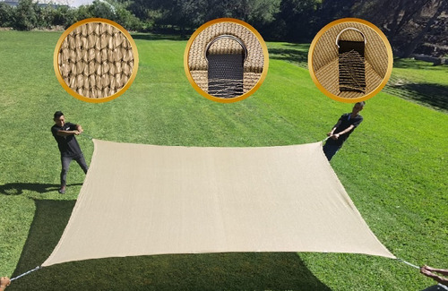 Imagen 2 de 10 de Malla Sombra 90% Raschel Beige De 3mx3m Lista Para Colocar