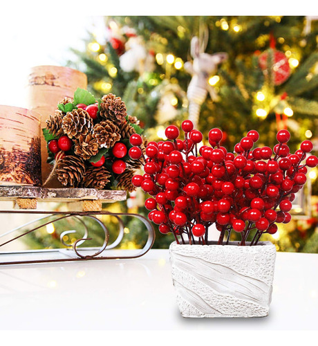 Paquete 24 Tallos Bayas Rojas Artificiales Para Navidad