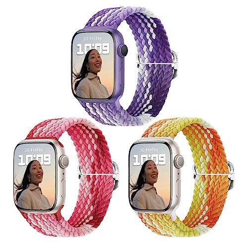 3 Pack Braided Stretchy Strap Compatible  Apple Watch Ban