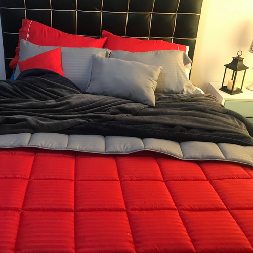 Imagen 2 de 5 de Plumón Sencillo Sateen Stripe - Doble Faz Gris - Rojo