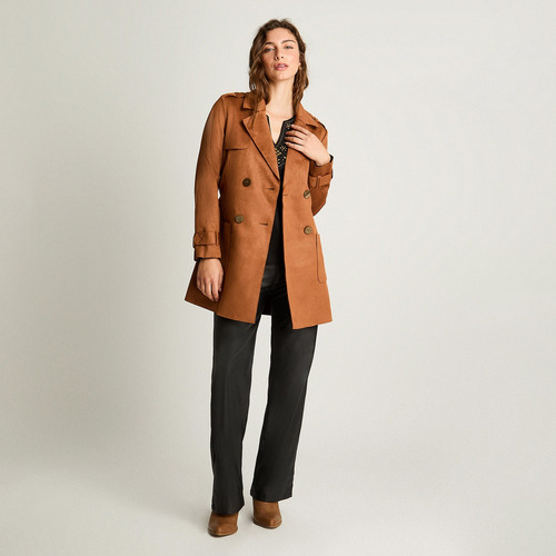 Abrigo Manga Larga Lazo Camel Mujer Moda Invierno Hasta Xxl