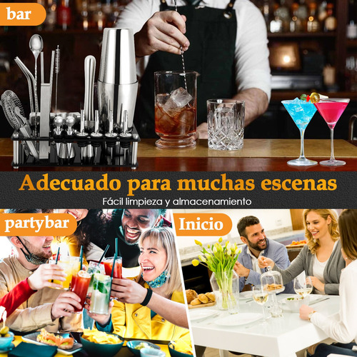 Kit De Coctelería Para Bartender 26 Pz Accesorios Inox 750ml