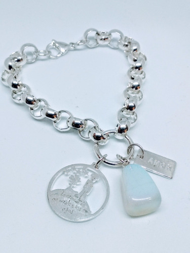 Imagen 2 de 8 de Pulsera Acero Blanco El Principito Con Piedra De La Luna
