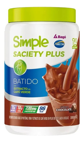 Nuevo! Batido Simple Saciety Plus Chocolate 462g 14 Porcion