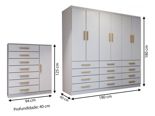 Quarto Completo Casal Catedral 7 Portas 19 Gavetas Branco