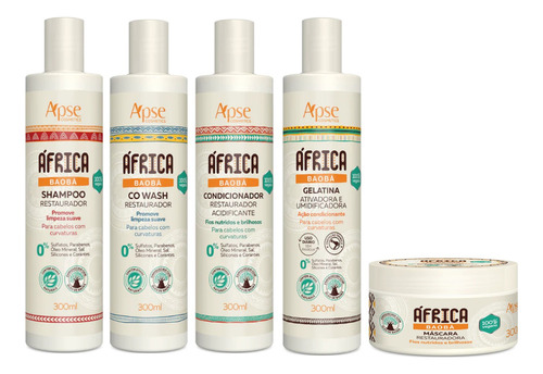 Kit Apse Cosmetics África Baobá limpeza suave, hidratação, restauração, acidificação, maciez, leveza, antifrizz, definição, fixação, proteção térmica, nutrição, brilho de 1500mL 1500g