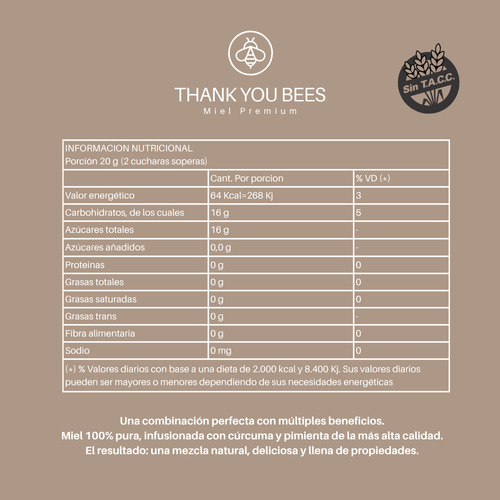 Miel Premium Aceite De Coco Godblessyou Thankyoubees Pura 500g Sin Tacc