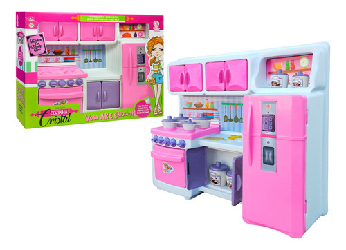 Brinquedo Cozinha Infantil Completa Fogão Geladeira Armários Cor Rosa
