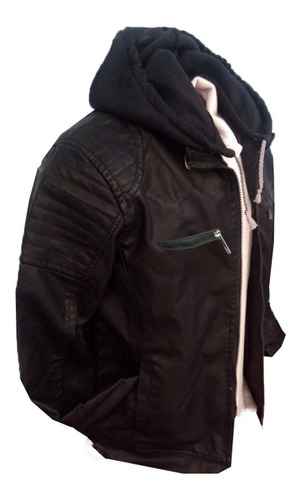 jaqueta de couro masculina preta com capuz
