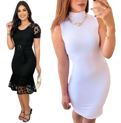 Kit 2 Vestidos Evangelicos Midi Coração E Gola Alta