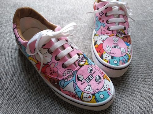 Zapatillas Banda Bt21. Pintadas A Mano Diseño Personalizado.