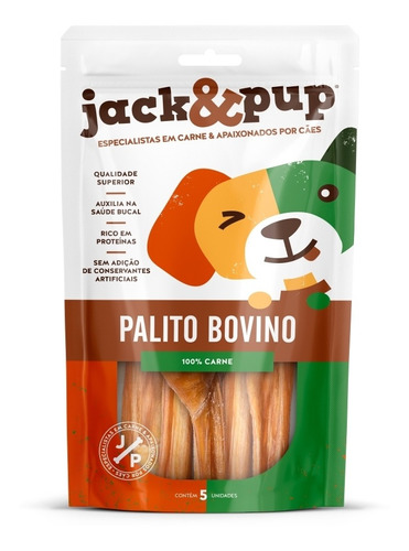 Petisco Snack Jack E Pup Palito Bovino 100% Carne 5un