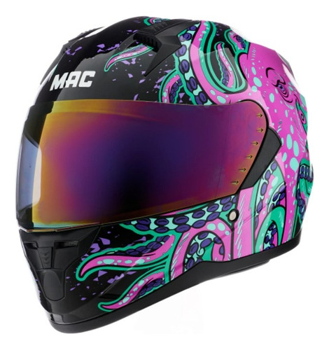 Casco Moto Integral Mac Octupus Negro Rosa