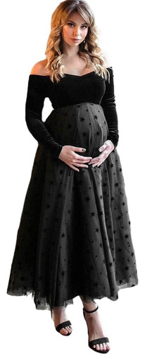 Vestido De Maternidad De Malla De Terciopelo De Manga Larga