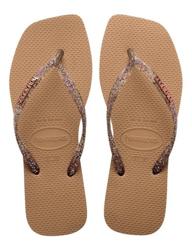 Chinelo Feminino Havaianas Slim Square Logo Metallic Oferta!