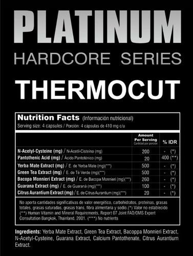 Platinum Thermocut 120 Cápsulas 18 Cuotas Sin Recargo