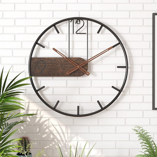 Gudemay 16inch Large Metal Wall Clock Rustic Round Casi Sile