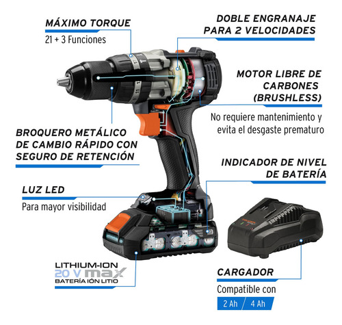 Rotomartillo Inalámbrico 1/2 20v Sin Carbones Truper 101453