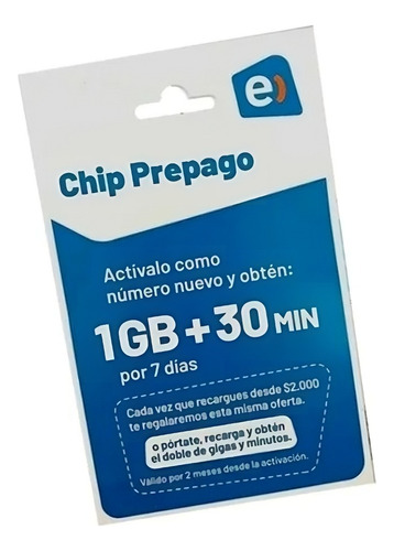 Chip Prepago Entel 1gb + 30min Por 7 Días 