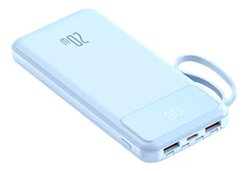 Power Bank Pila Batería Recargable Color Azul Con 4 Cables Y 2 Puertos Usb De 20,000mah Para Celular Y Tablet