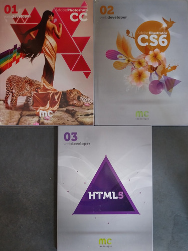 Livro,kit(3),web Developer,1. Adobe Photoshop Cc, Vol.1, 2. Adobe Illustrator Cs6, Vol. 2, 3. Html 5, Mc Tecnologia,vol3 (Usado)