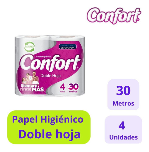 Confort Papel Higiénico 4 Rollos 30 Mts C/u Doble Hoja
