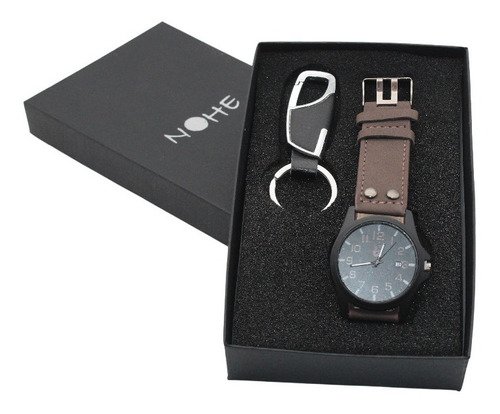 Reloj Hombre, Set Regalo, Llavero, Estuche Elegante