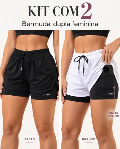 Kit 2 Short Duplo Compressão Fitness Bermuda Treino Feminino