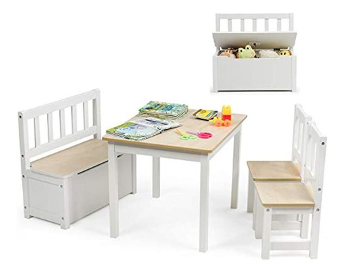 Costzon Mesa Y Sillas De Madera Para Niños, Juego De 4 Piez