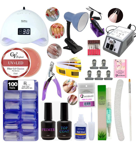 Kit Unhas De Gel Completo Profissional Fibras Cabine Led