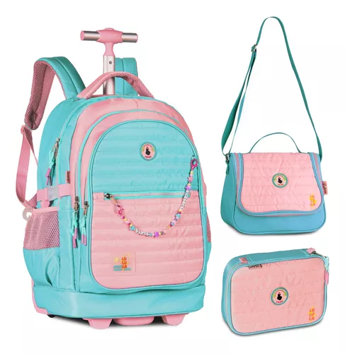 Kit Mochila Luluca + Estojo Bolsa Escolar Acessório Miçangas