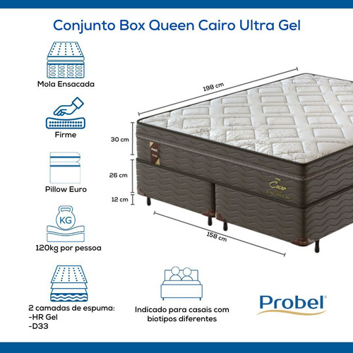 Conjunto Box Queen Mola Ensacada Probel Cairo Ultra Gel
