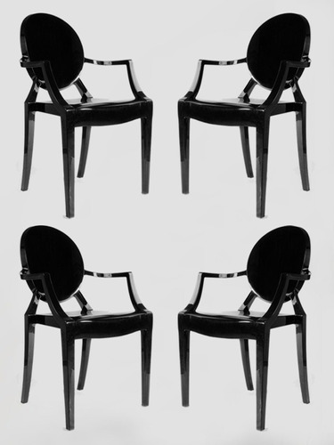 4 Sillas Louis Ghost Negro - Sillon - Estilo Luis Xv - Eames