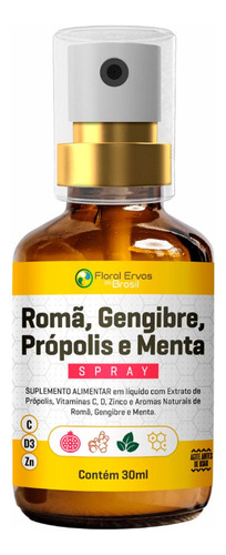 Spray Romã, Gengibre, Própolis E Menta - 30ml - Floral Ervas Sabor Natural