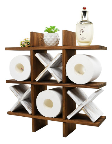 Tic Tac Toe - Soporte Para Papel Higiénico Rústico De Madera