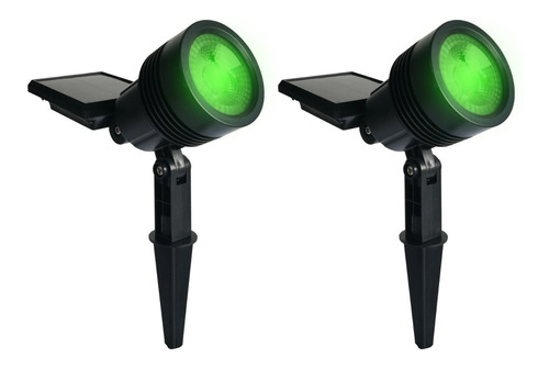 Kit 2 Luminárias Spot Refletor Solar Jardim Superled Verde