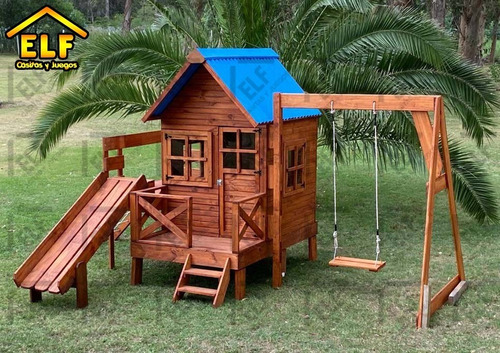 Casita De Niños Infantil Tobogán Escalador Madera Cabaña